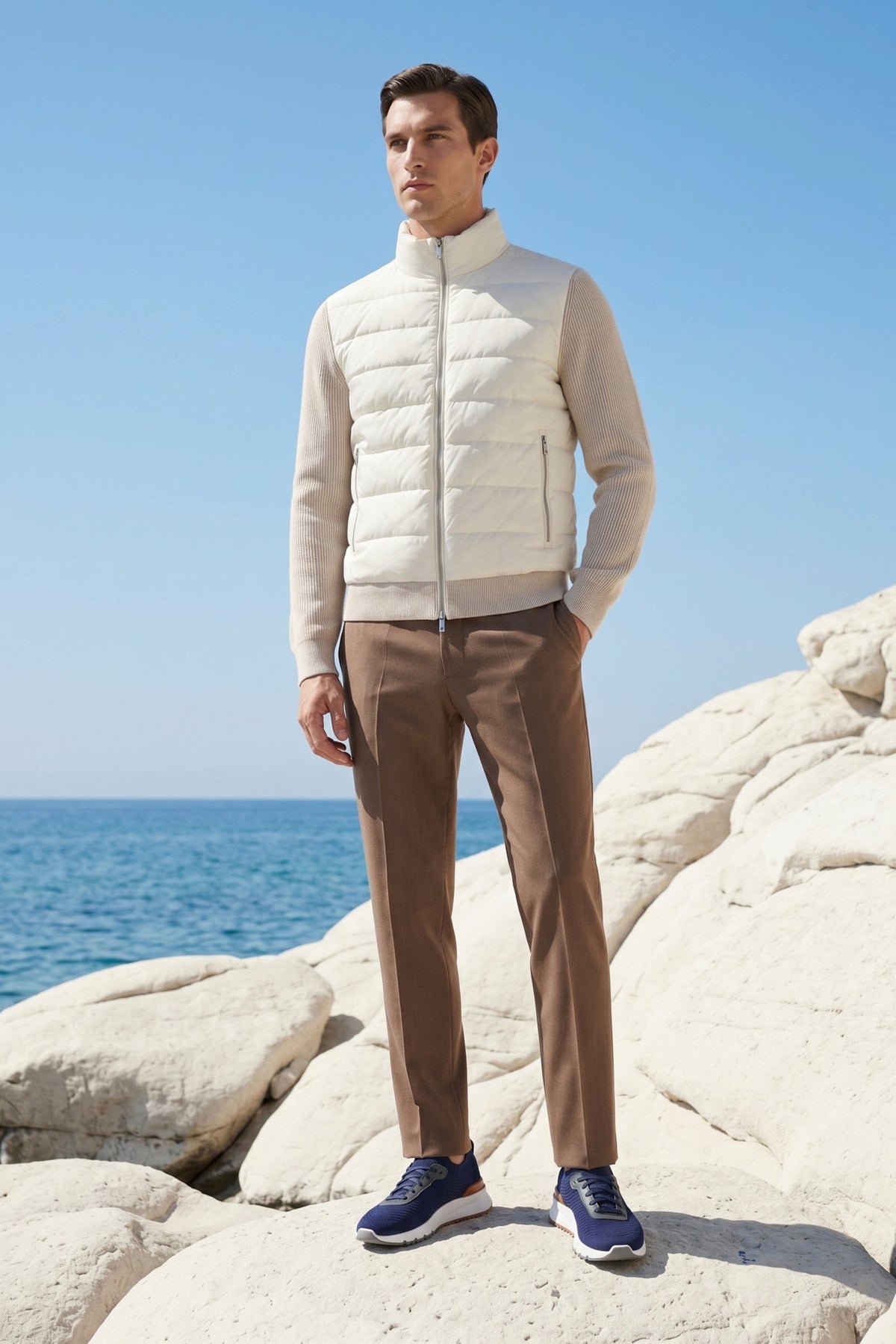 Ferrara Quilted Knit Hybrid Jacket Off White
