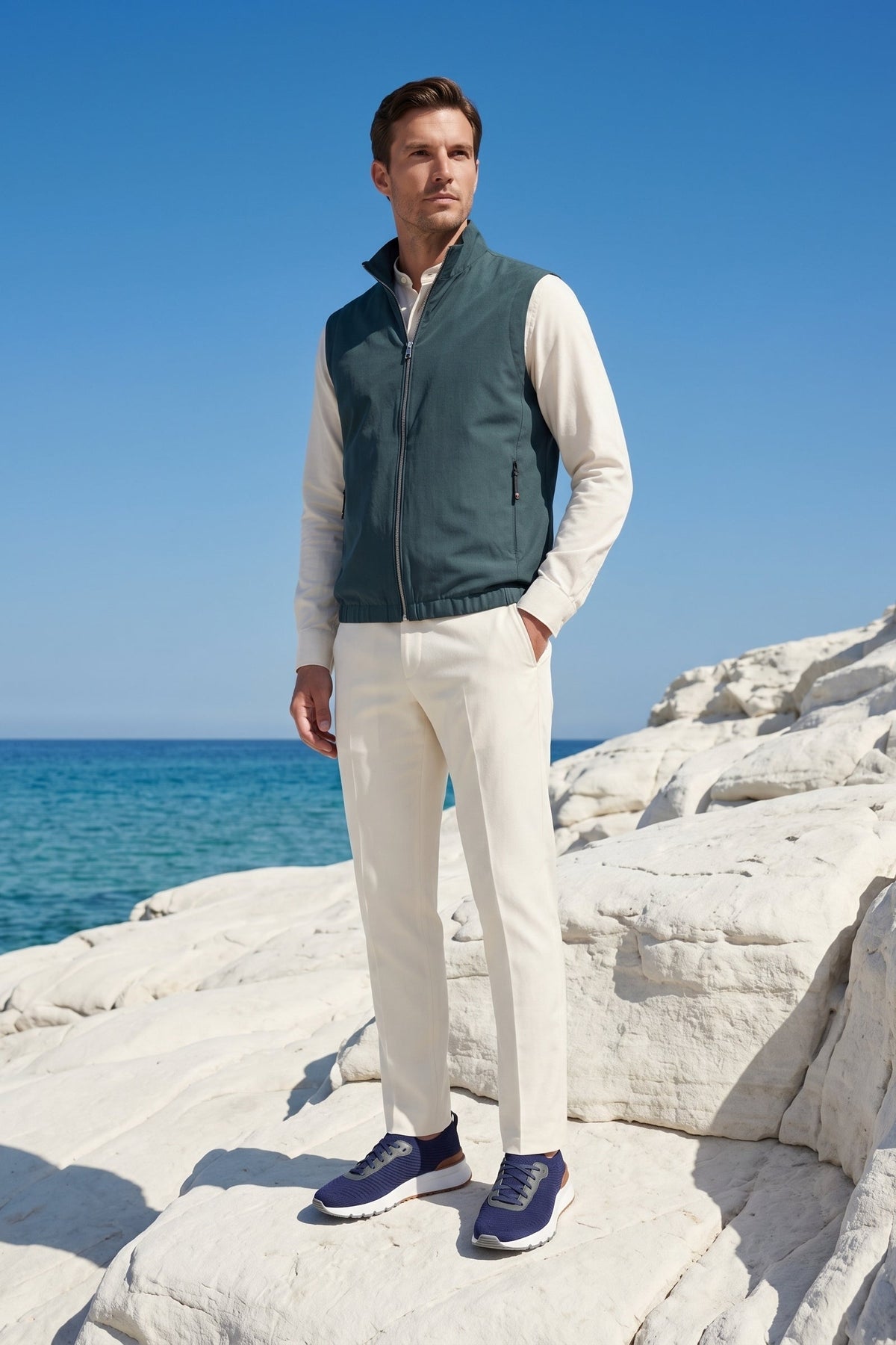 Lecco Stand-Collar Zip Vest Pino
