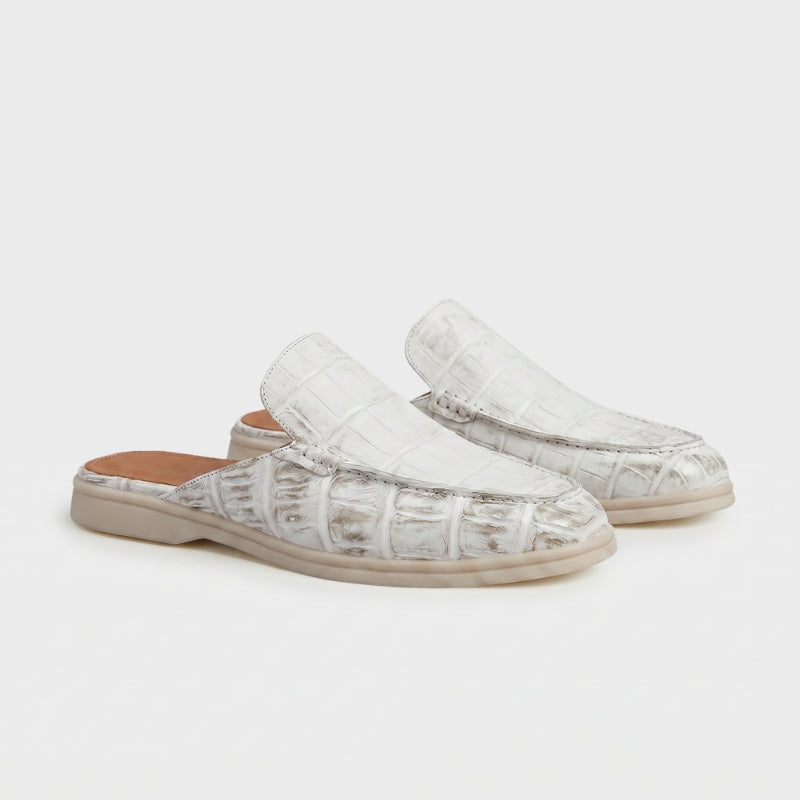 Positano Croco Mule Chalk White