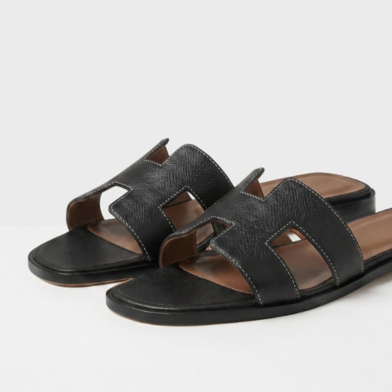 Riviera Flat Slide Women Black Stitch