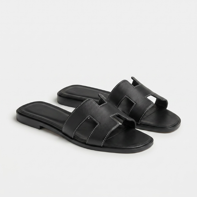 Riviera Flat Slide Women Black Stitch