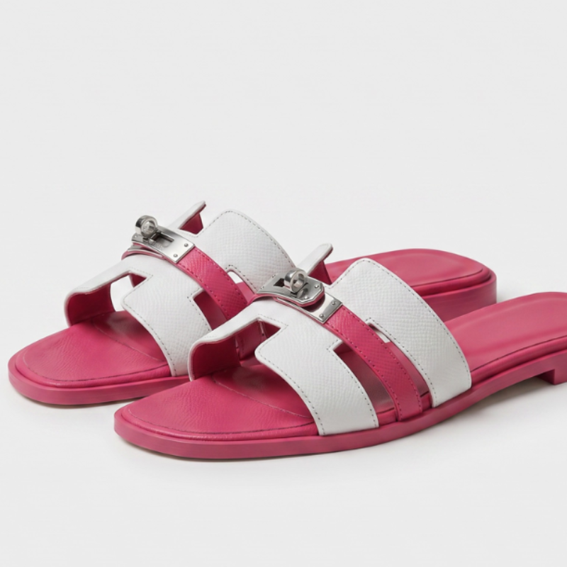 Marbella Slide Women White & Fuchsia