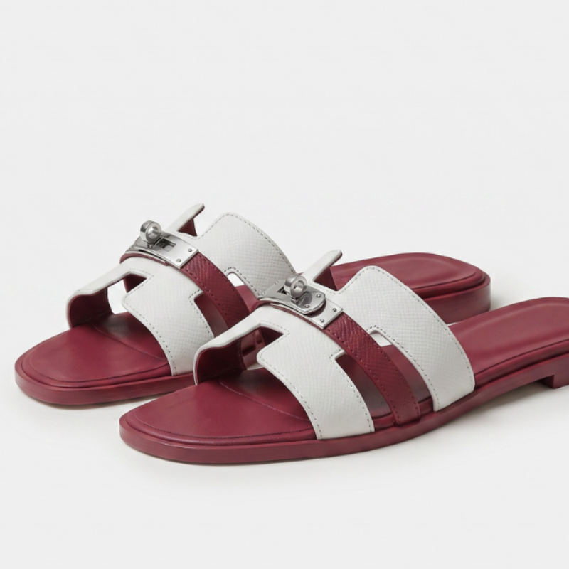 Marbella Slide Women White & Burgundy