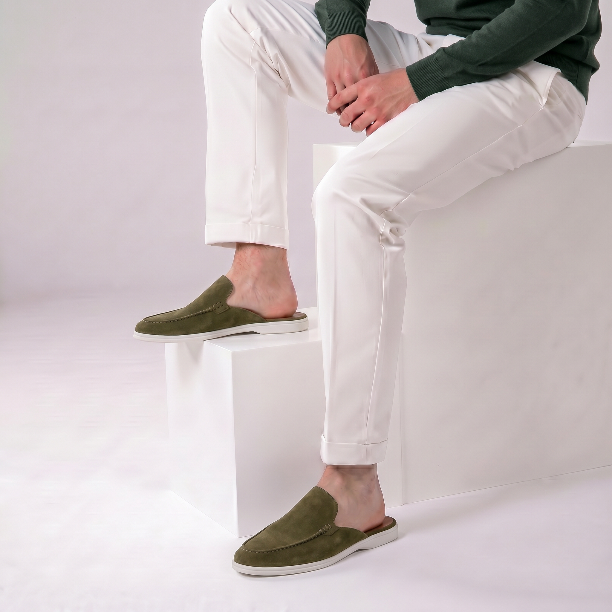 Positano Suede Mule Dark Green