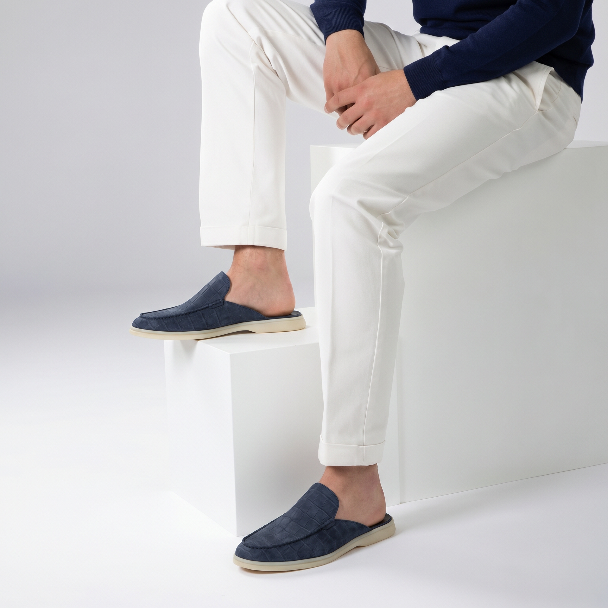 Positano Croco Mule Navy