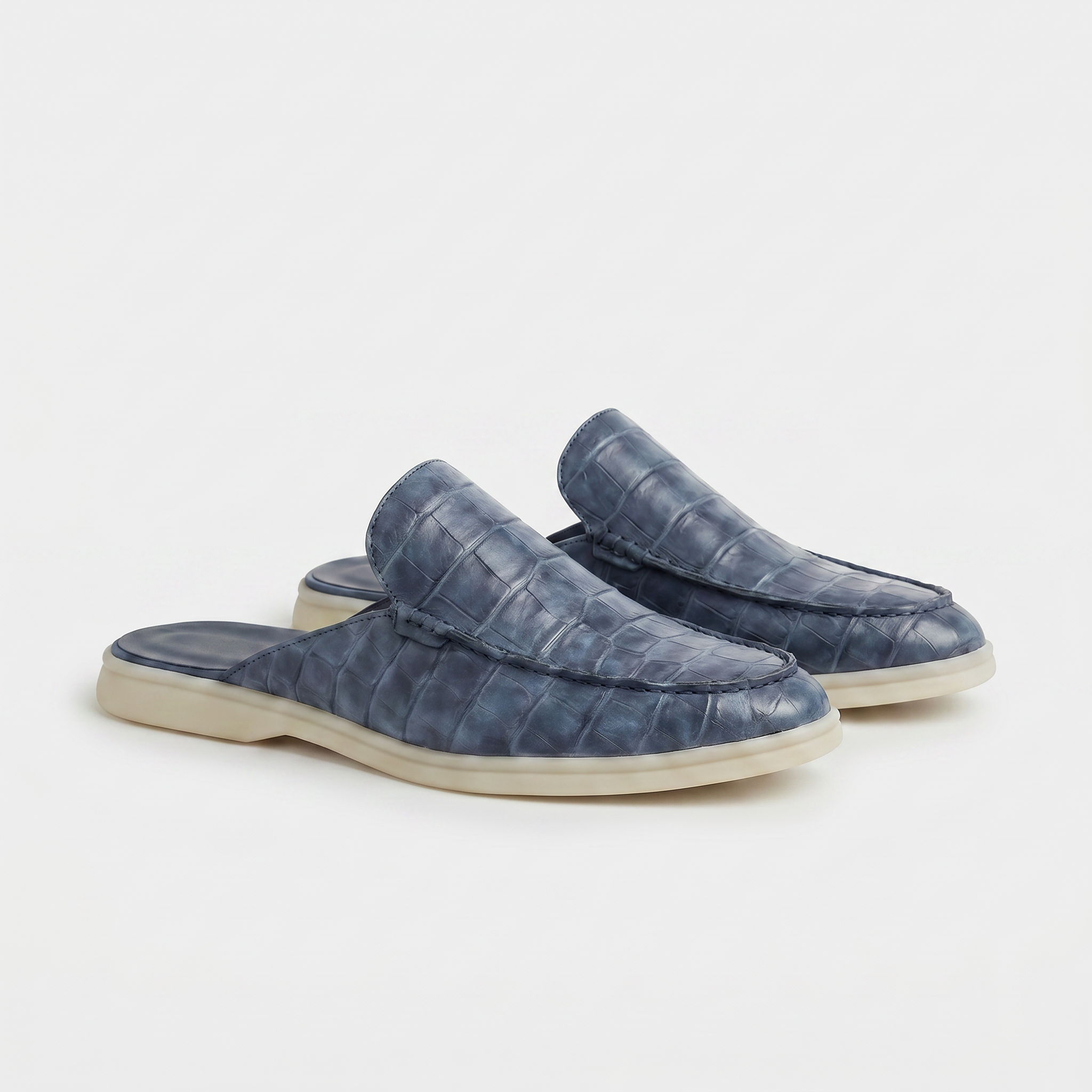 Positano Croco Mule Slate Blue
