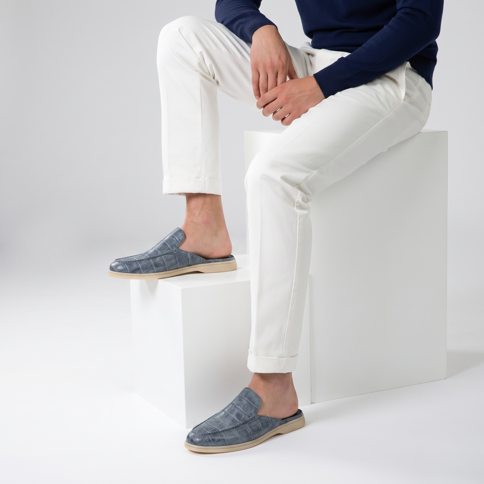 Positano Croco Mule Slate Blue