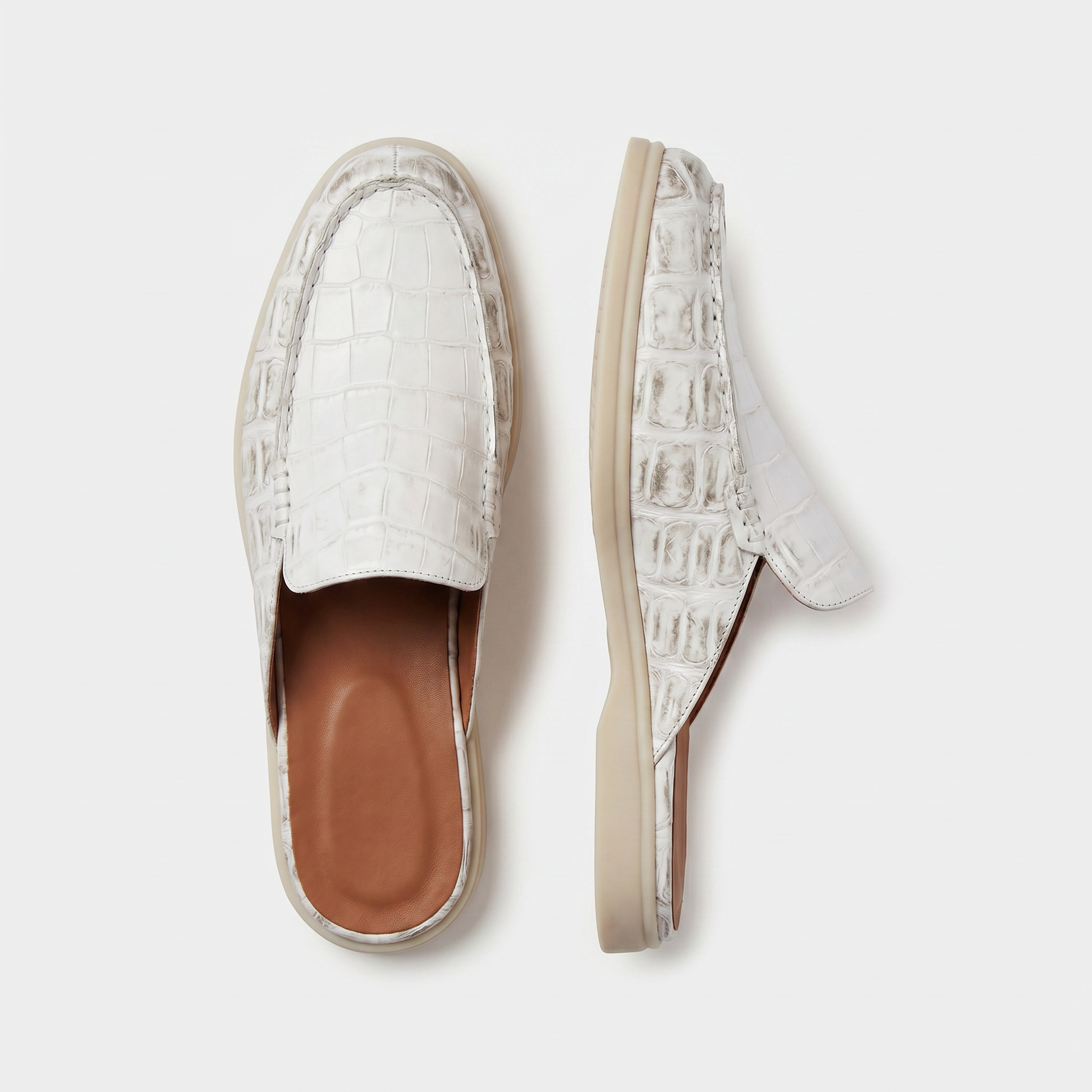 Positano Croco Mule Chalk White