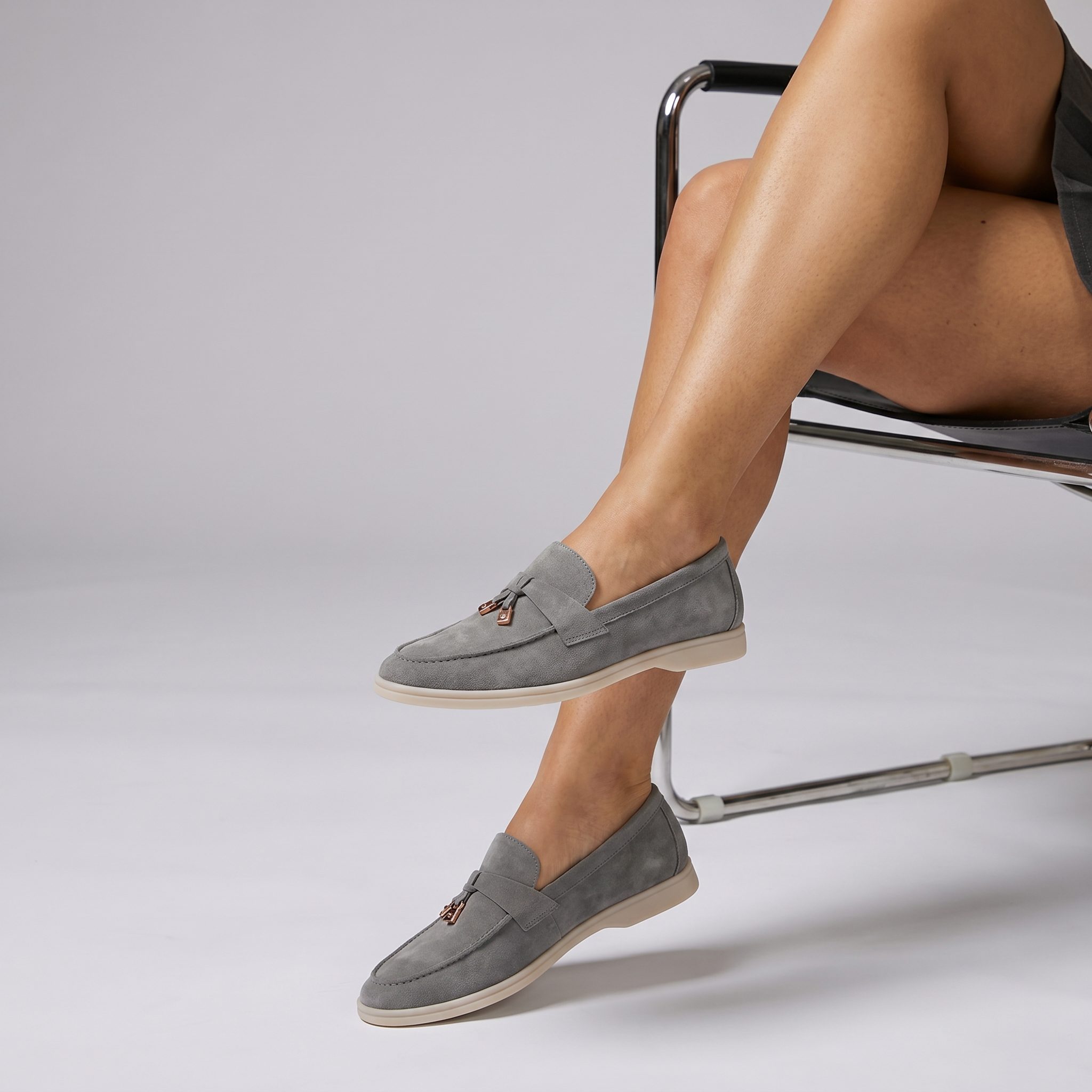 Wildleder-Slipper Damen Schiefergrau