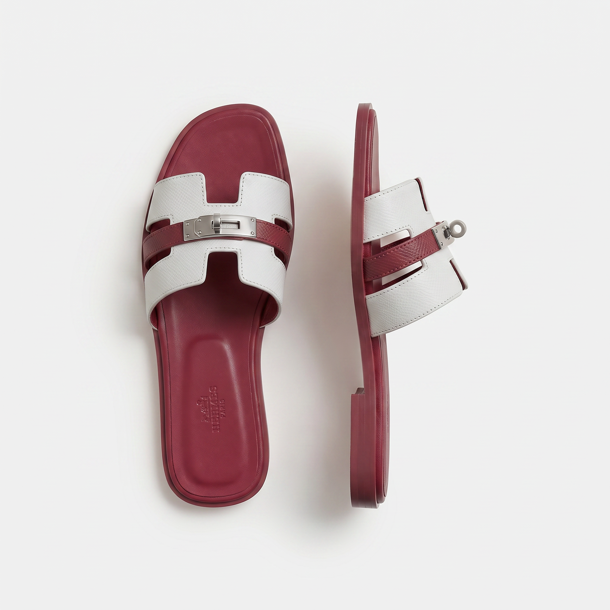 Marbella Slide Women White & Burgundy
