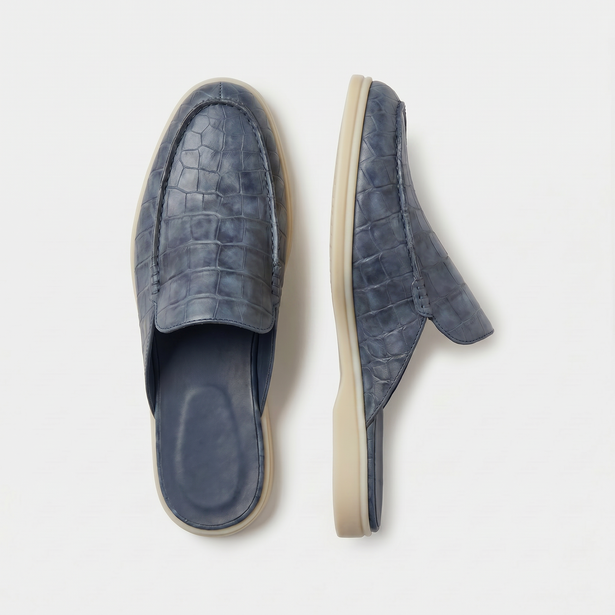Positano Croco Mule Slate Blue