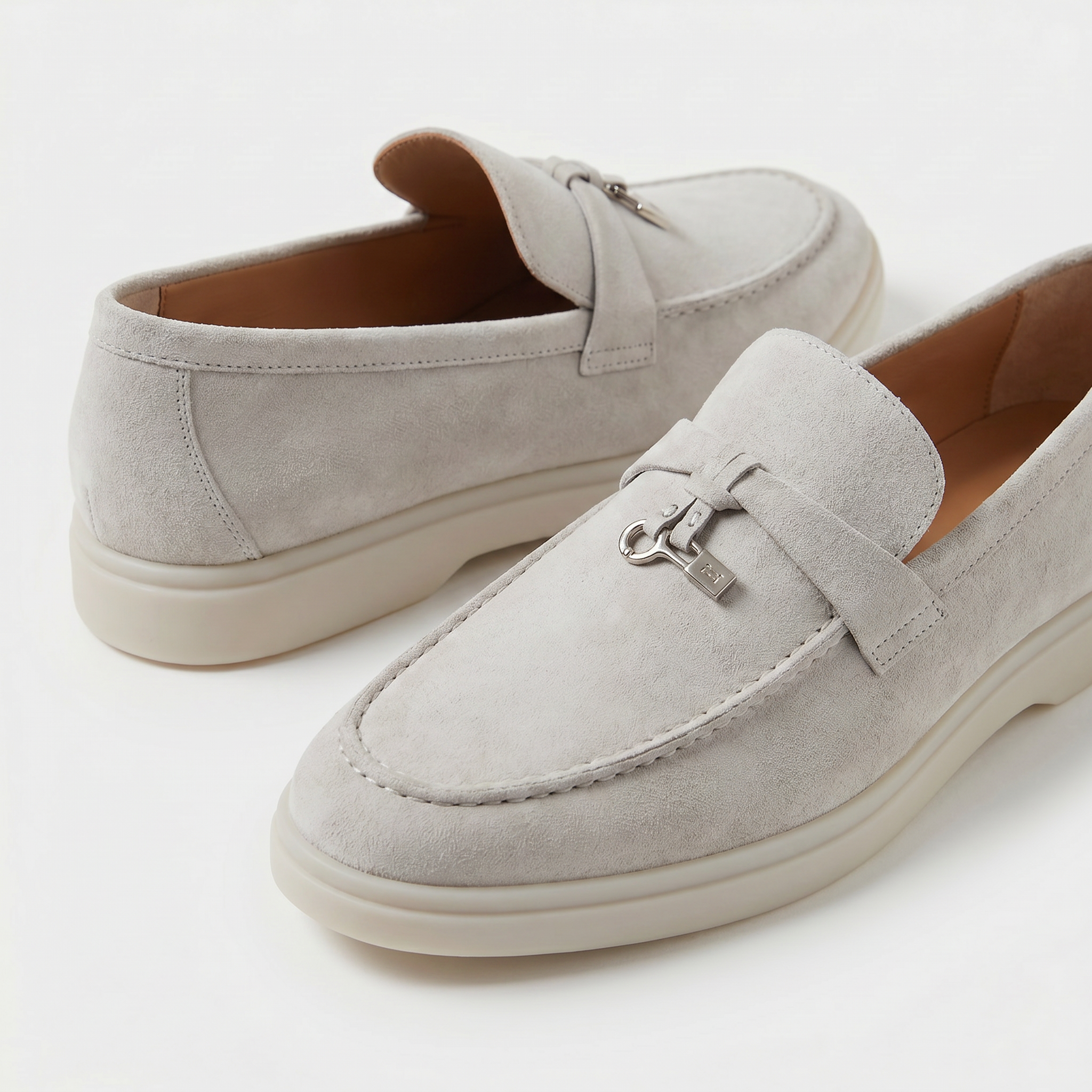 Wildleder-Slipper Damen Kreideweiß
