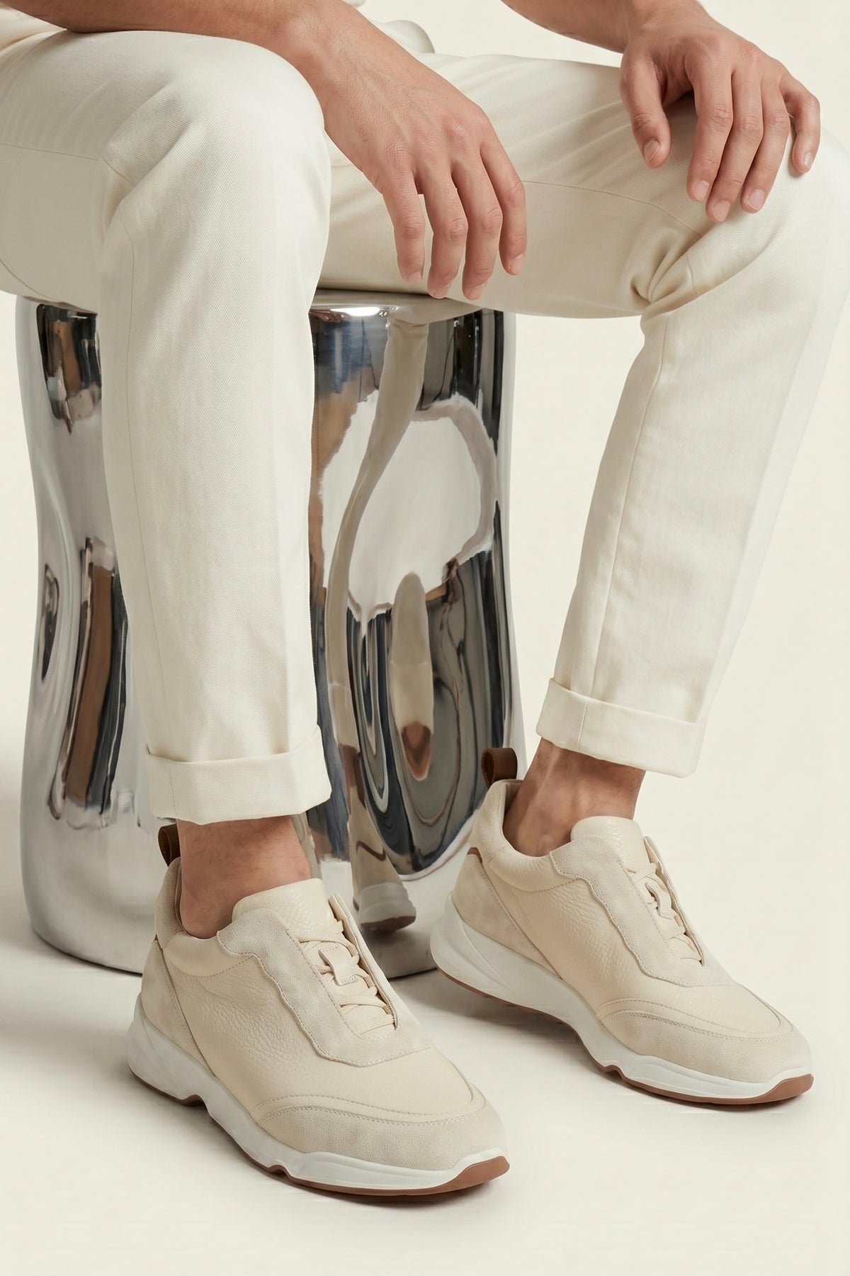 Livorno Leather Slip-On Runner Cream White