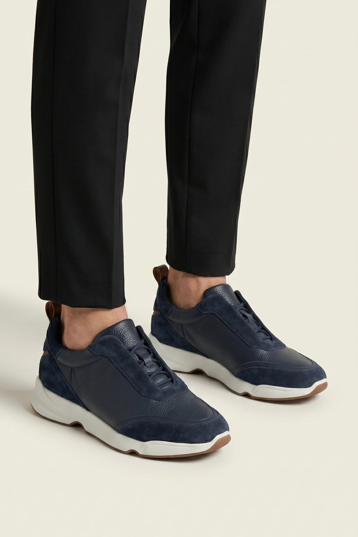 Livorno Leather Slip-On Runner Navy Blue