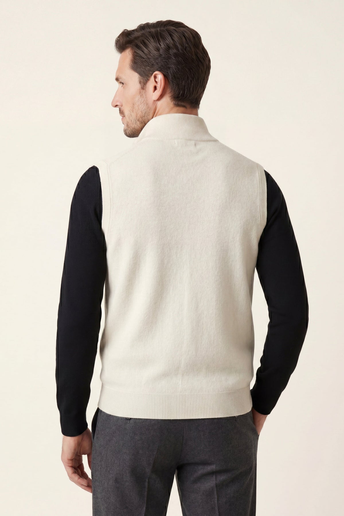 Biella Merino Zip Vest Ivory