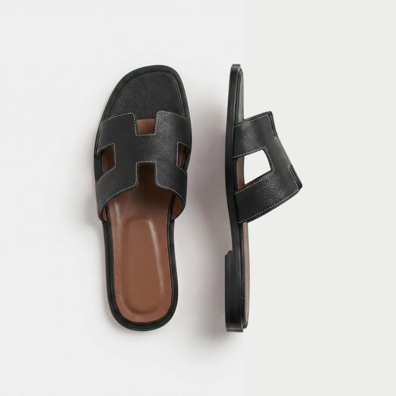 Riviera Flat Slide Women Black Stitch