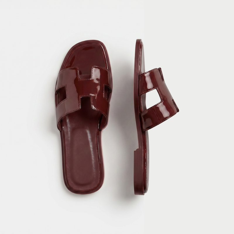 Riviera Flat Slide Women Burgundy Patent