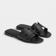 Riviera Flat Slide Women Black Stitch