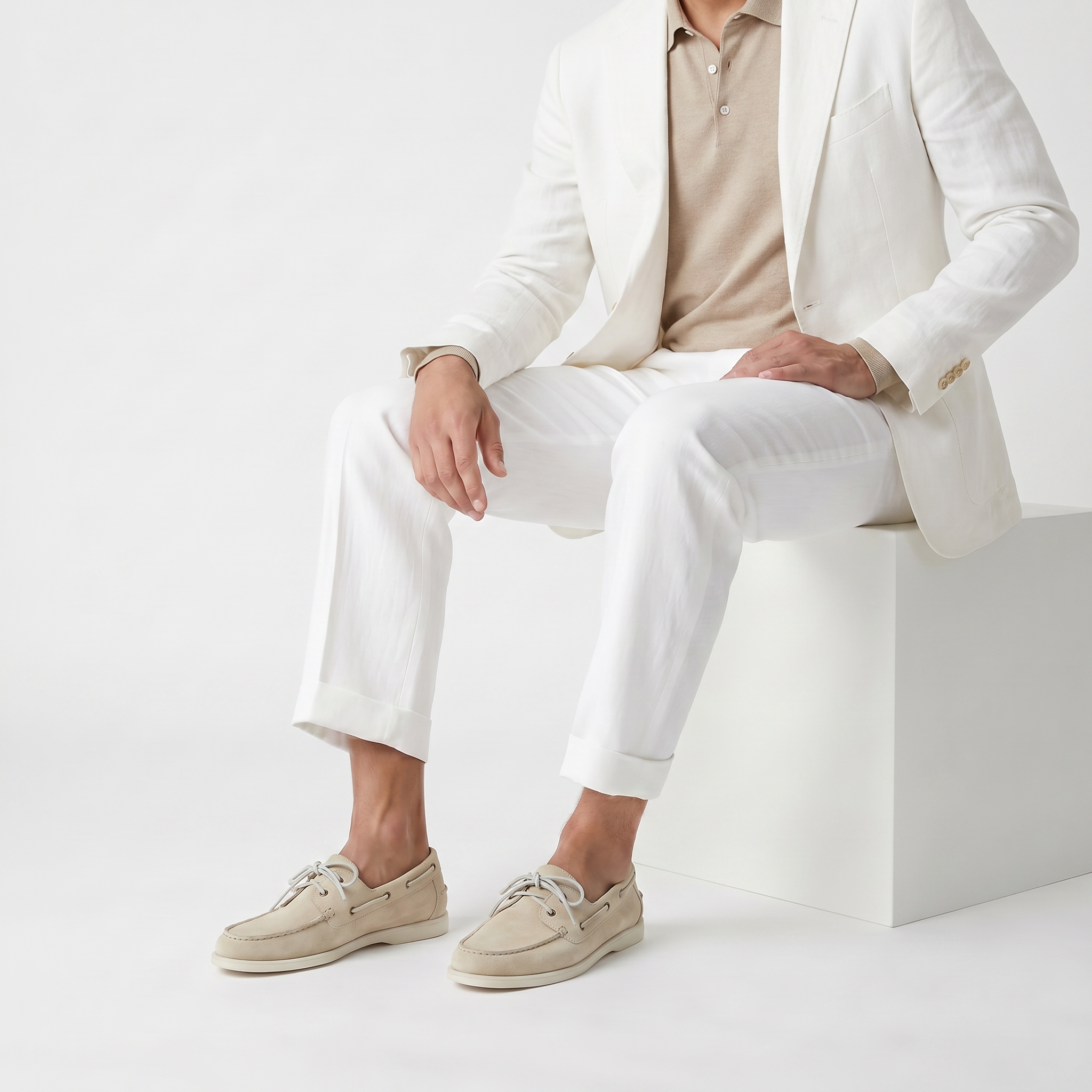 Portofino Boat Shoe Suede Chalk White