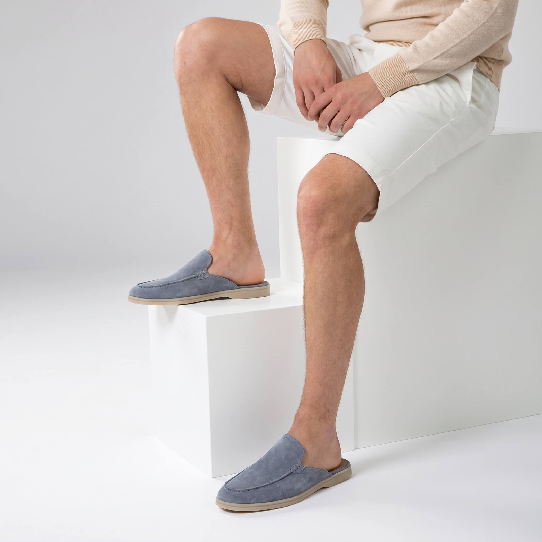 Positano Suede Mule Slate Blue