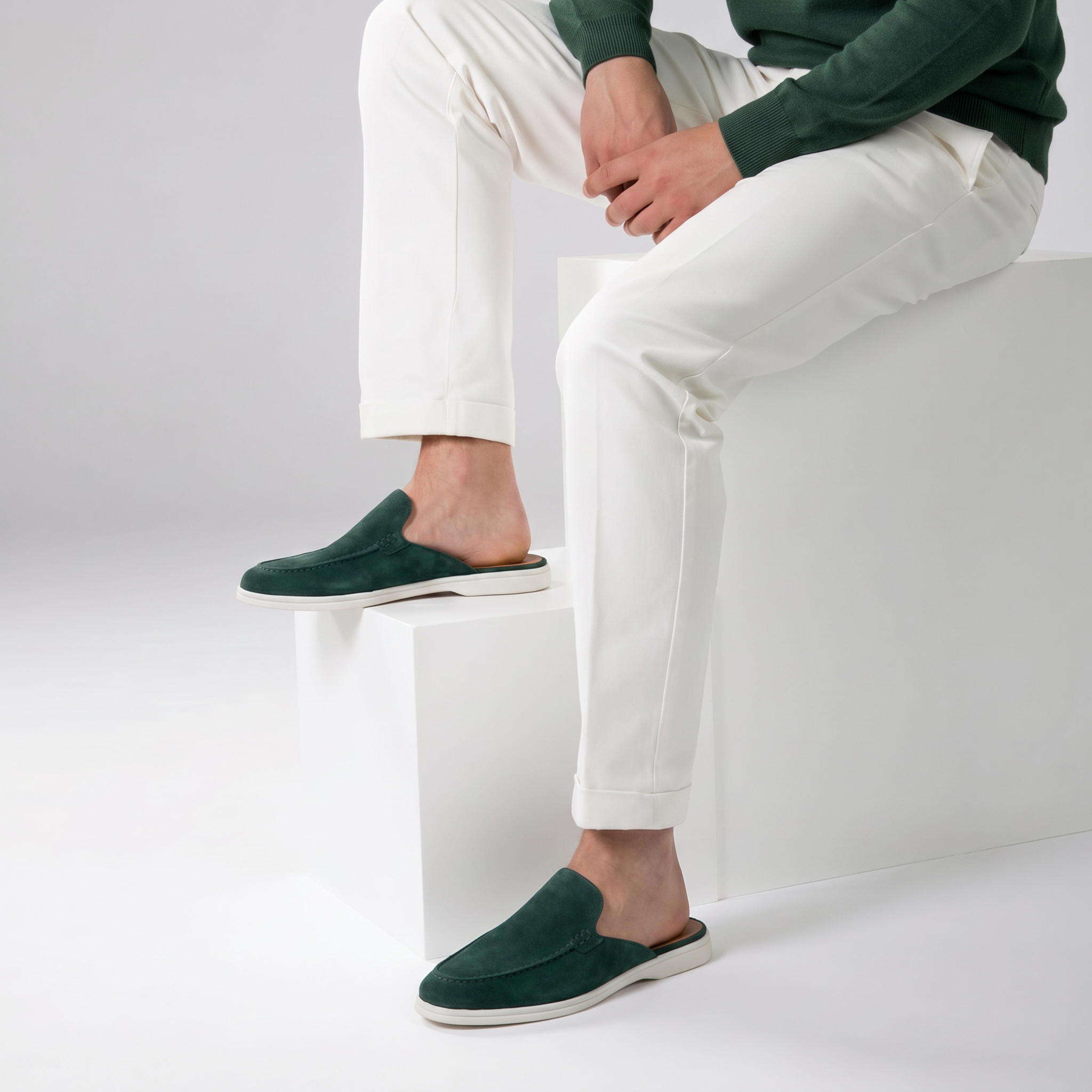 Positano Suede Mule Forest Green