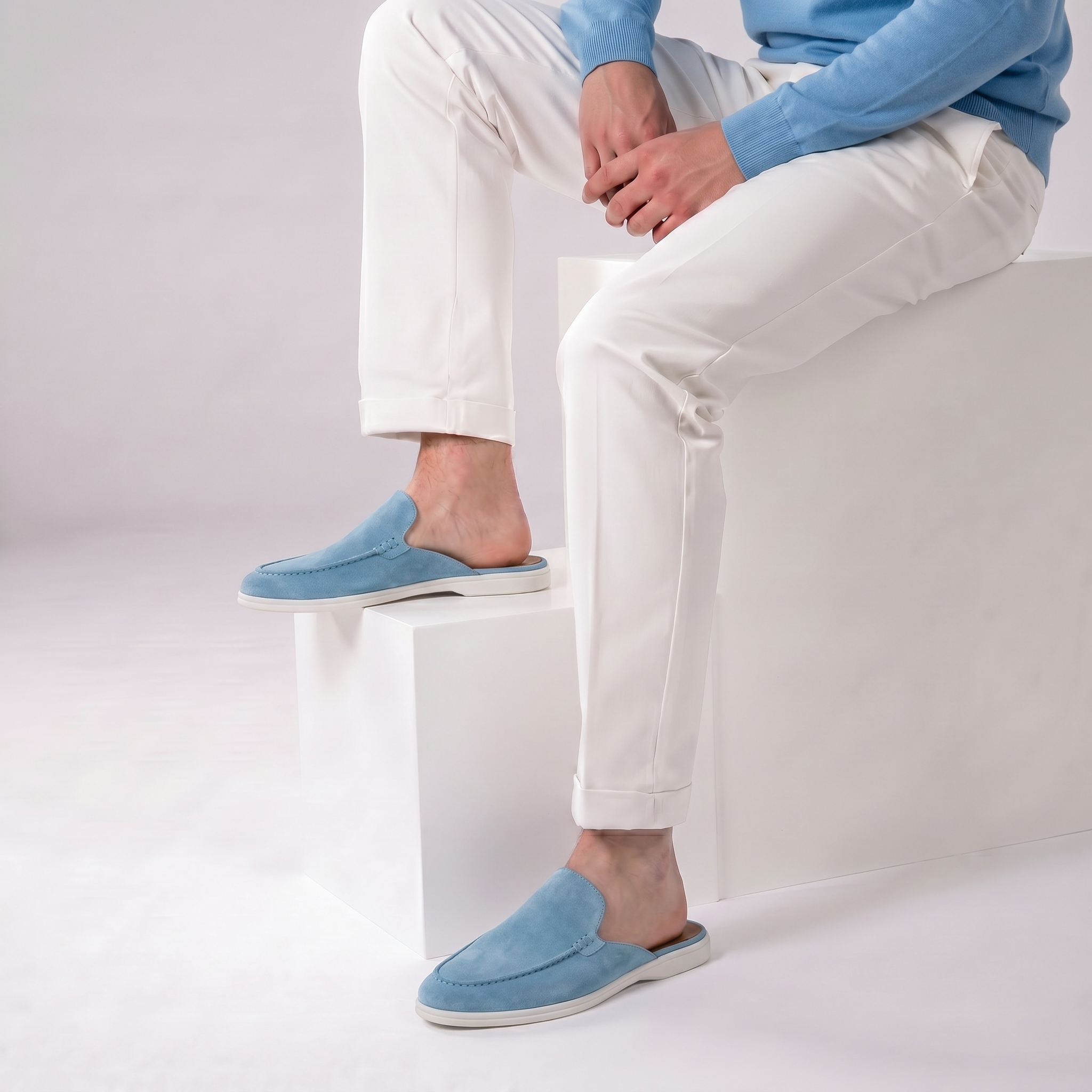 Positano Suede Mule Sky Blue