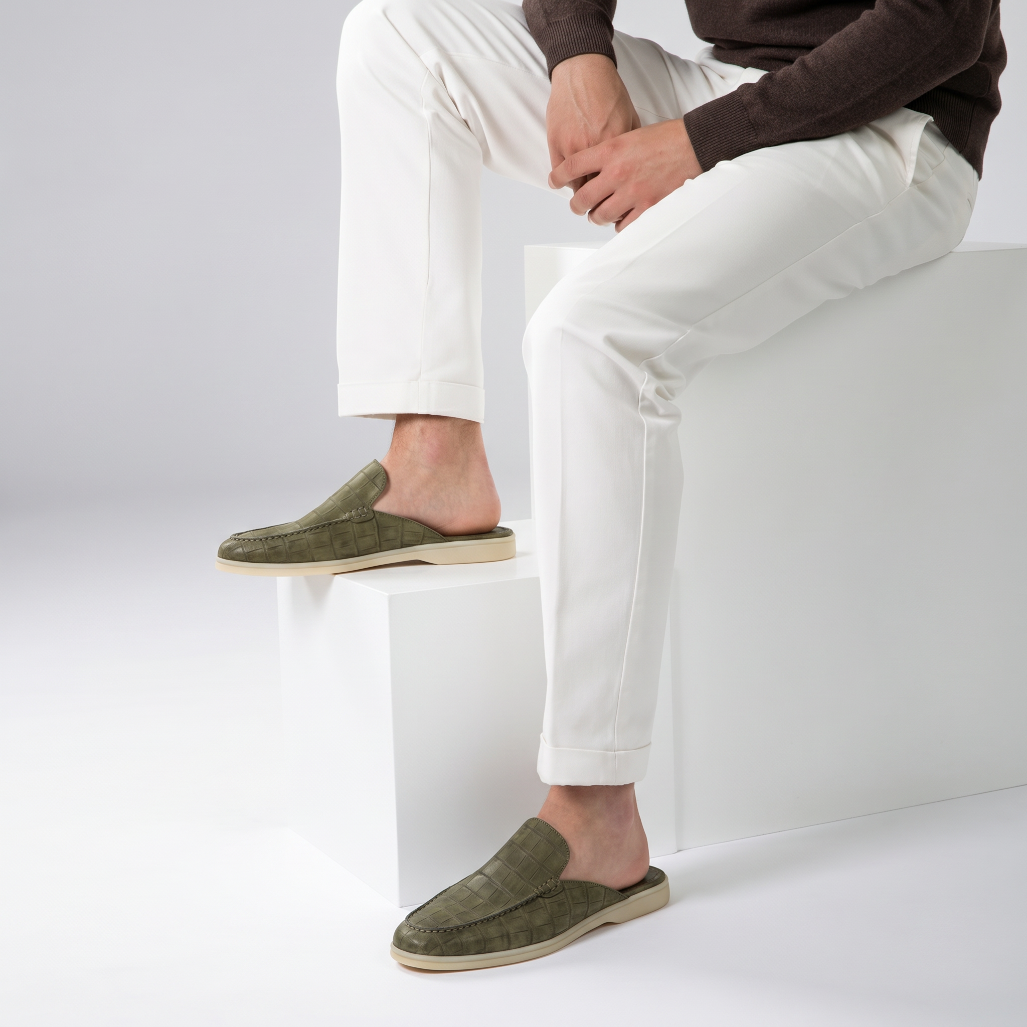 Positano Croco Mule Olive