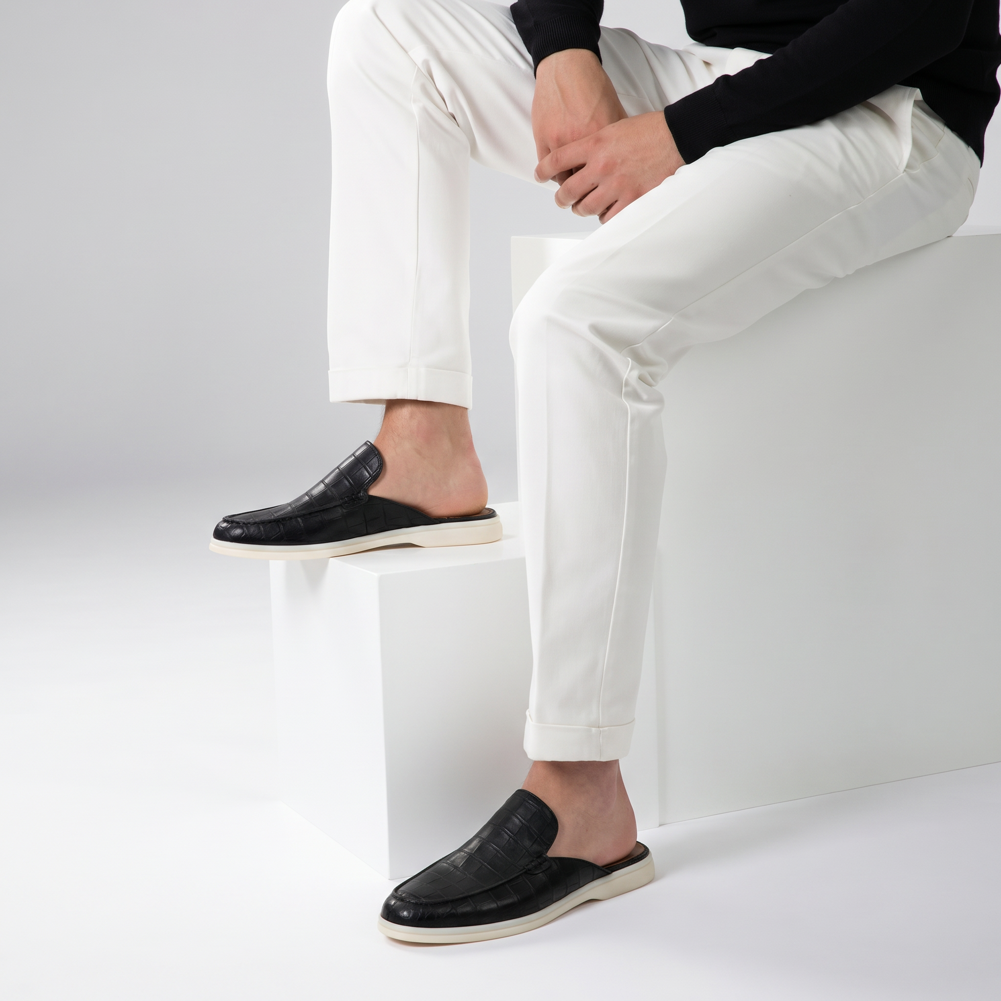 Positano Croco Mule Black