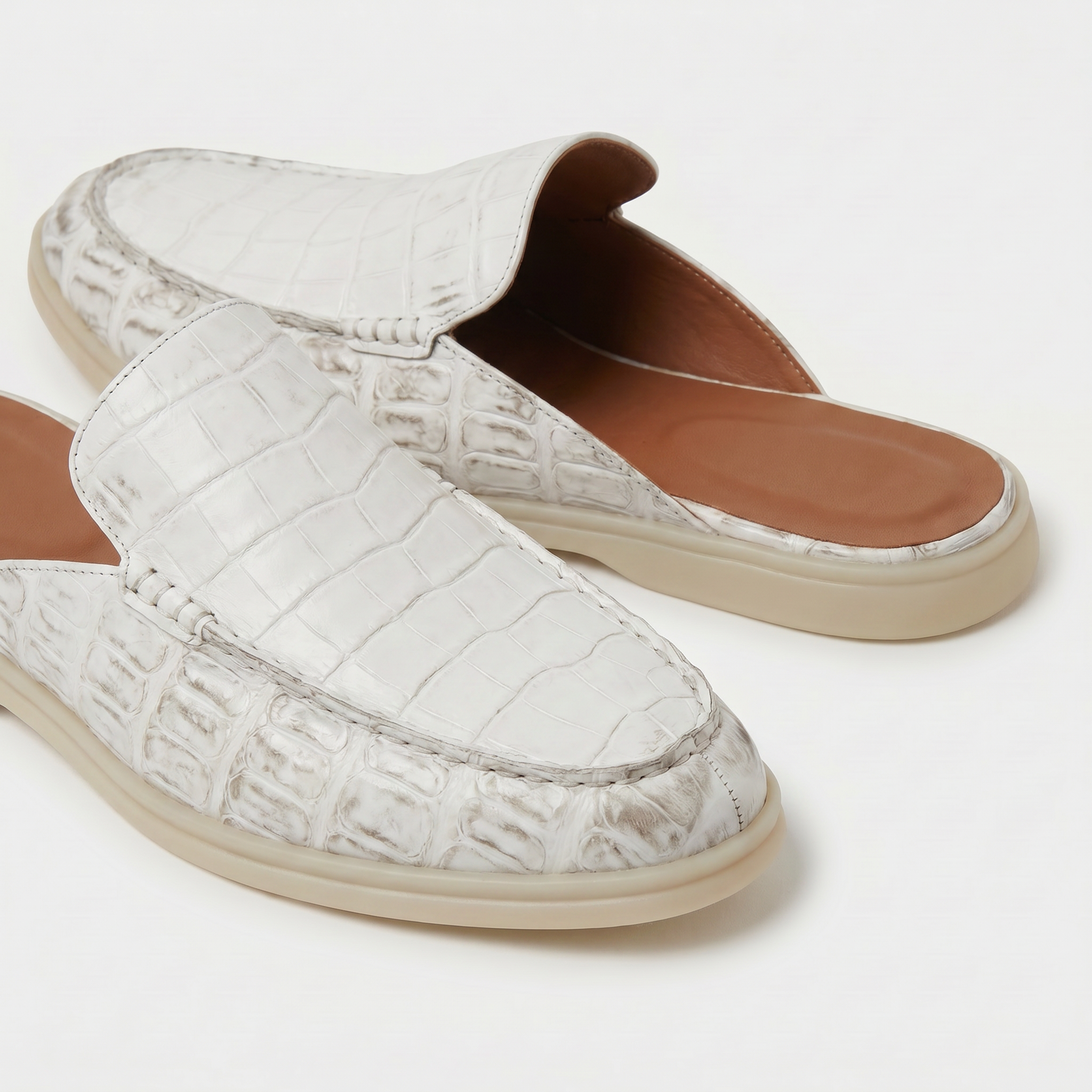 Positano Croco Mule Chalk White
