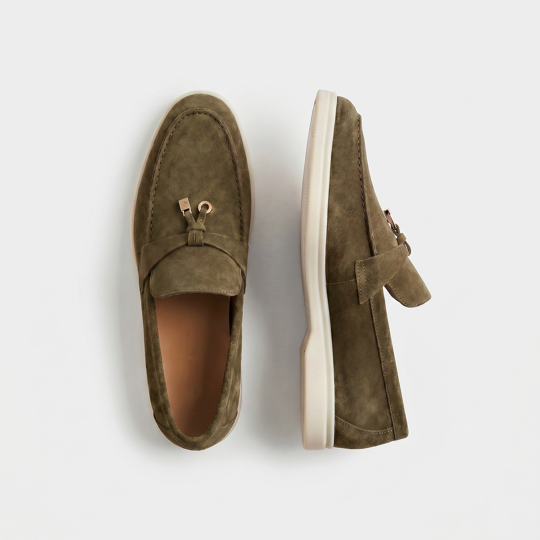 Wildleder-Slipper Damen Militärgrün