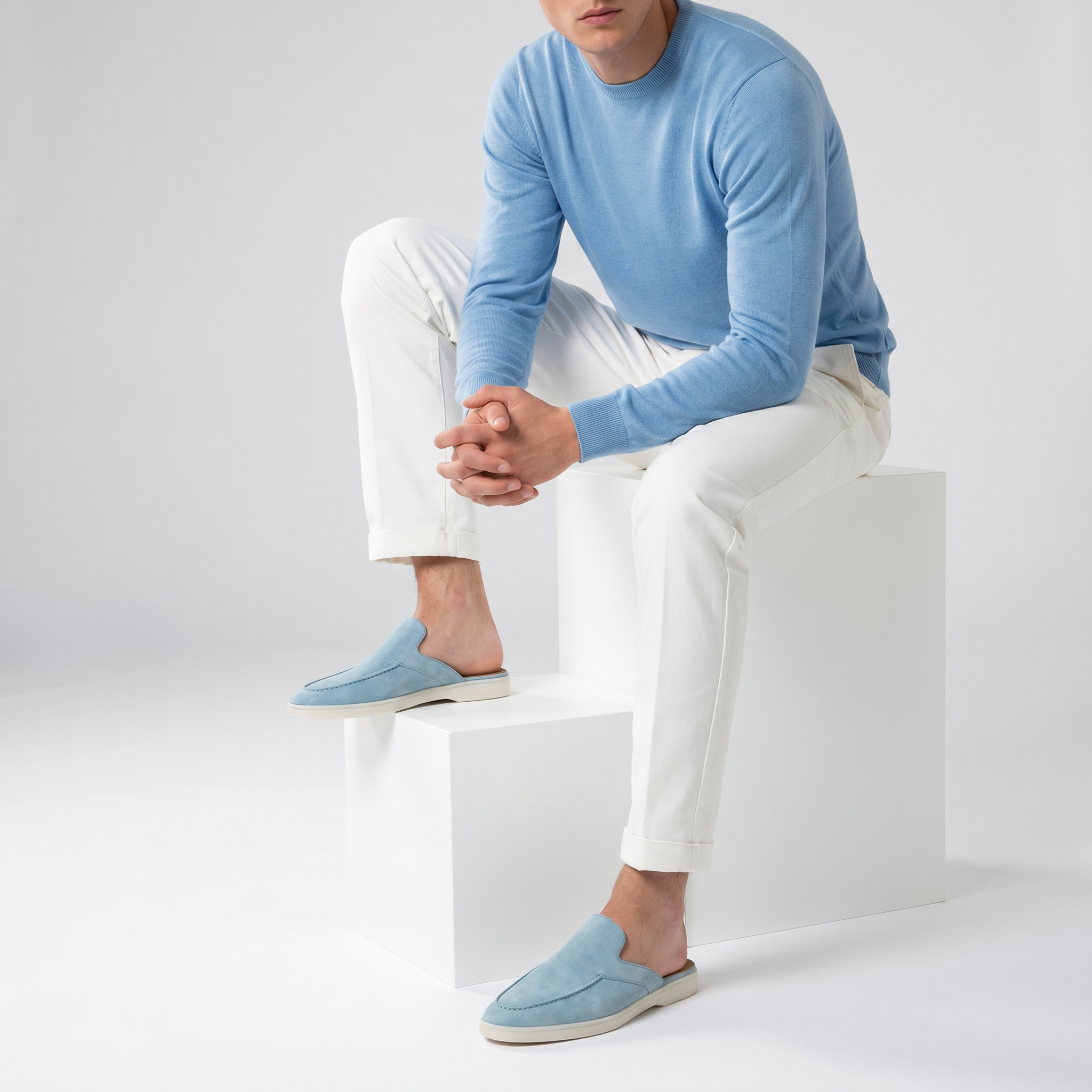 Positano Suede Mule II Sky Blue