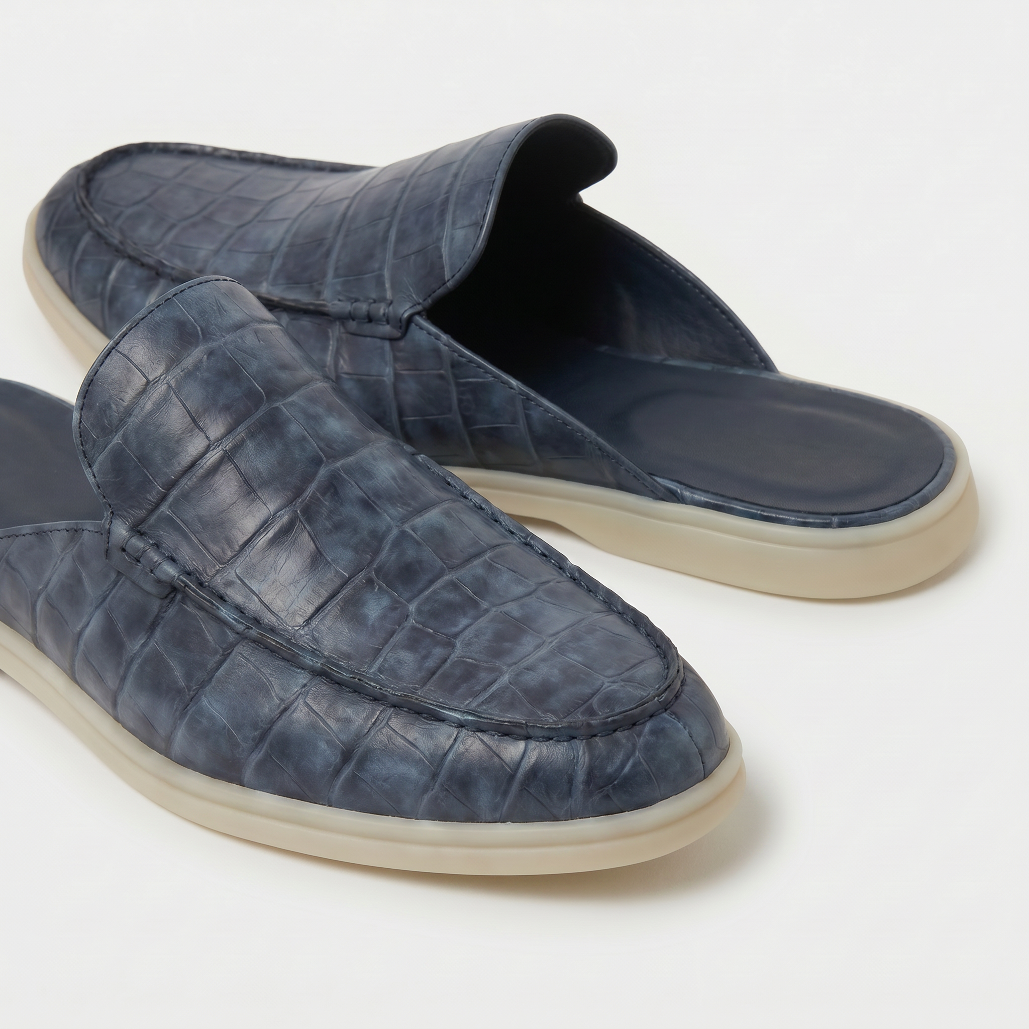 Positano Croco Mule Slate Blue